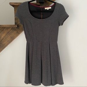 Stripped Black and Grey Fit n Flare Mini Dress